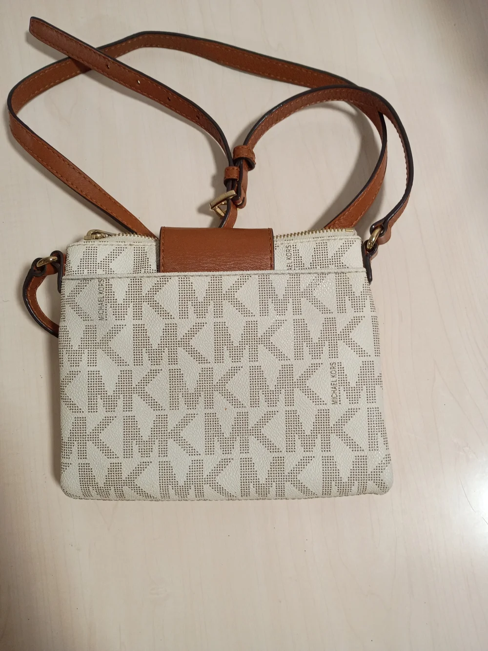Michael Kors Beige & Brown MK Logo Crossbody Bag